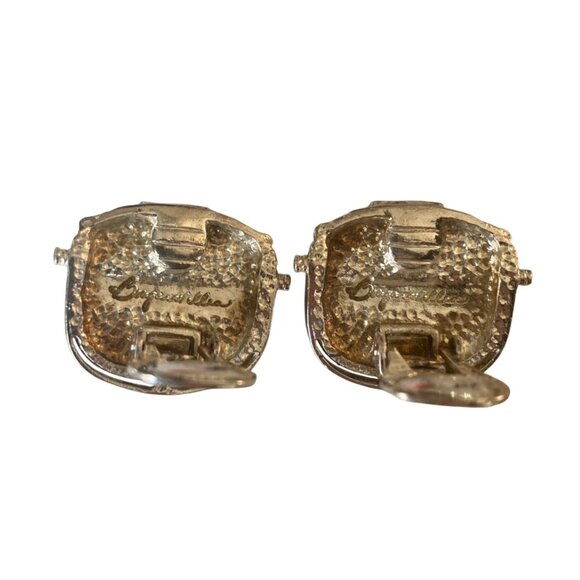 Nantucket Basket Clip On Earrings Silver Gold Tone Signed Bouganvillea Preppy - Picture 4 of 6